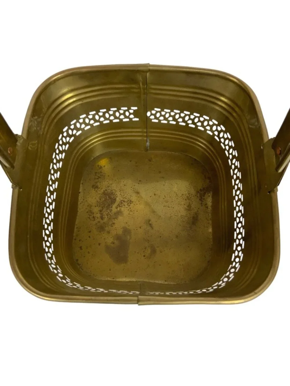 Solid Brass Square Pierced Ribbed Basket From India Decorative Container